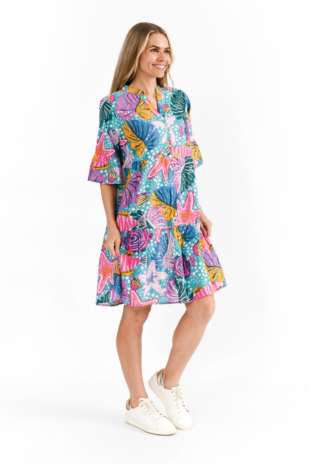 Oriëntique Maya Button V Neck Layer Dress