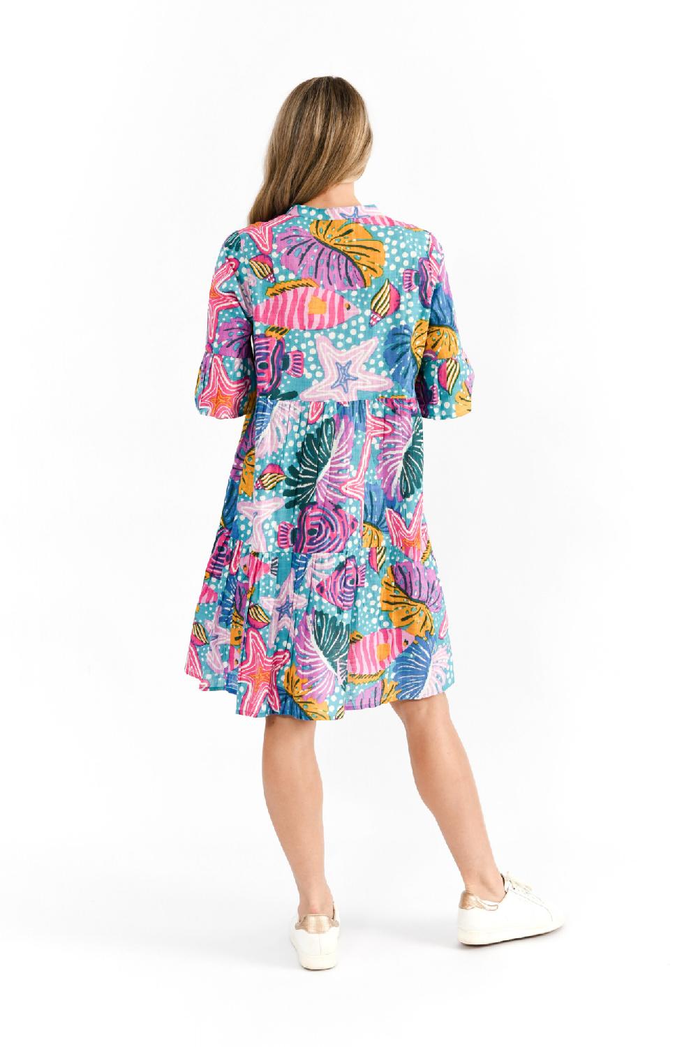 Oriëntique Maya Button V Neck Layer Dress