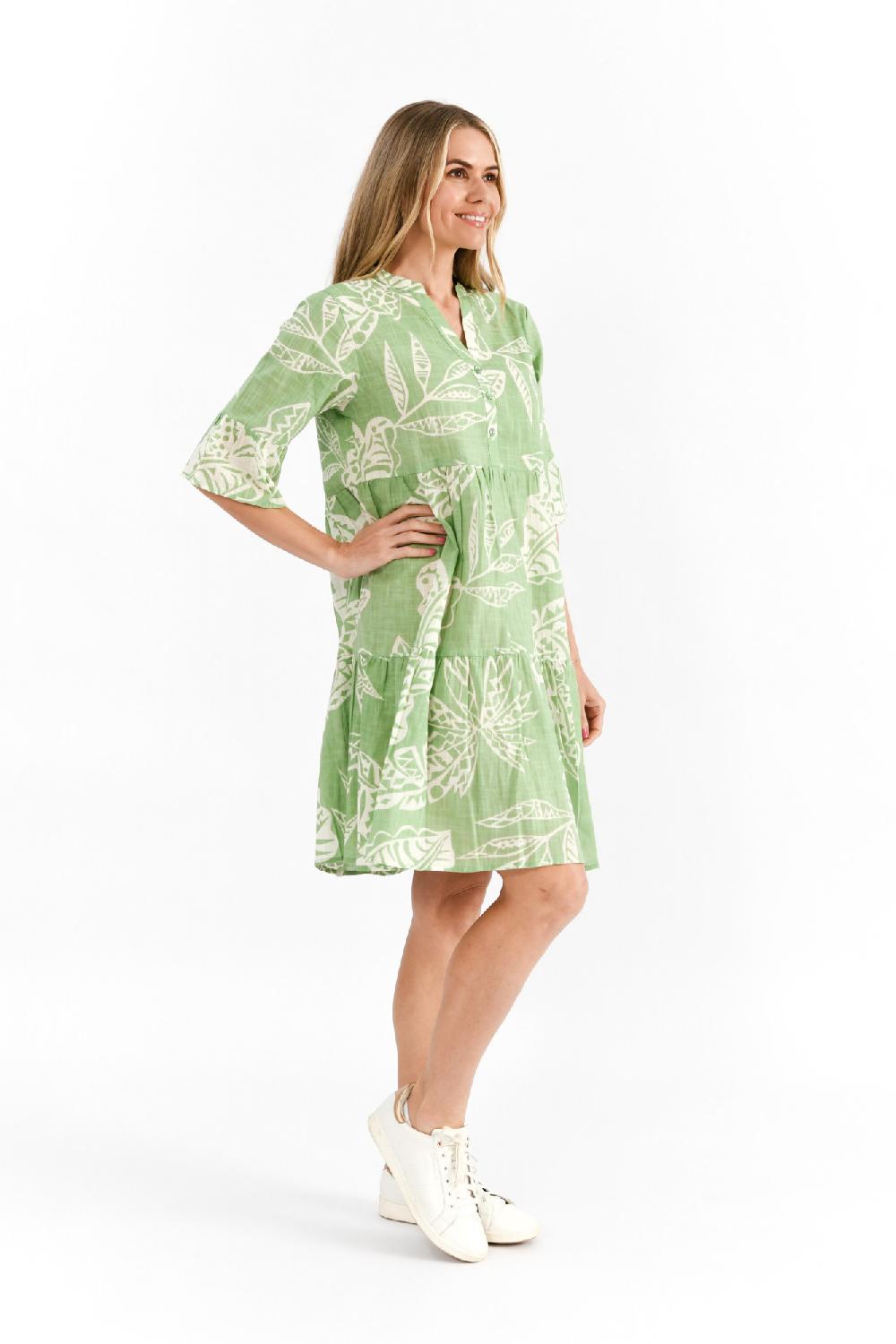 Oriëntique Maya Button V Neck Layer Dress