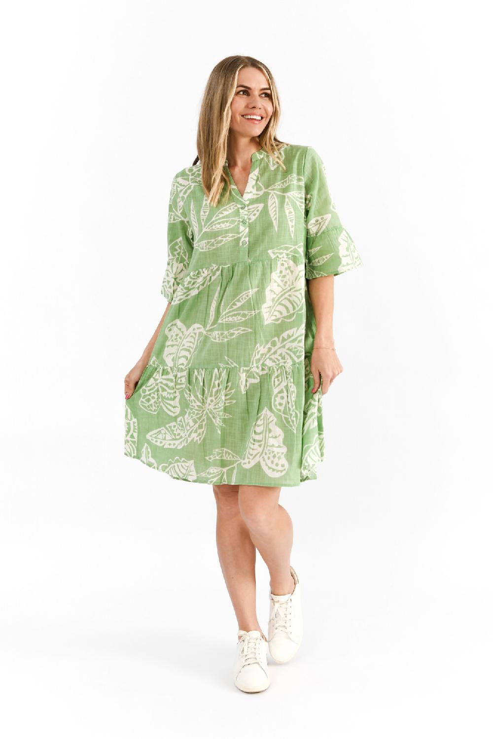 oriëntique Maya Button V Neck Layer Dress