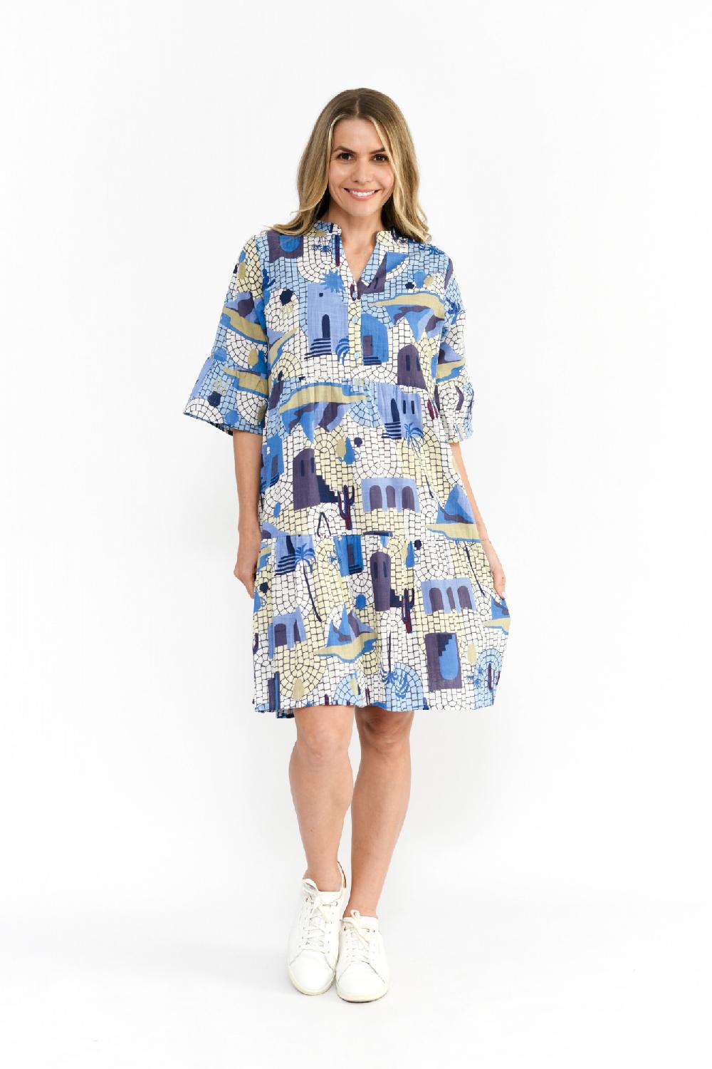 oriëntique Maya Button V Neck Layer Dress