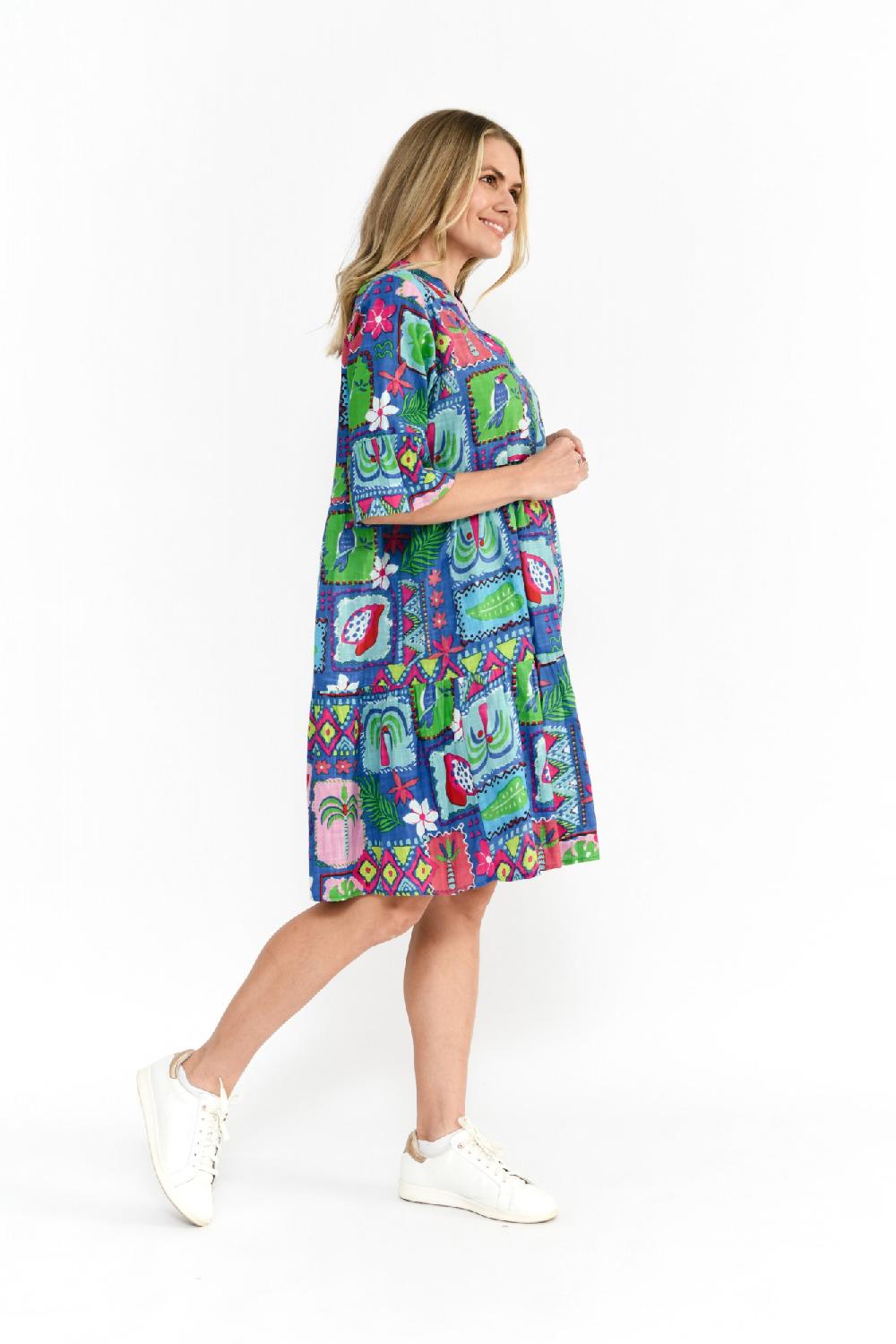 Oriëntique Maya Button V Neck Layer Dress