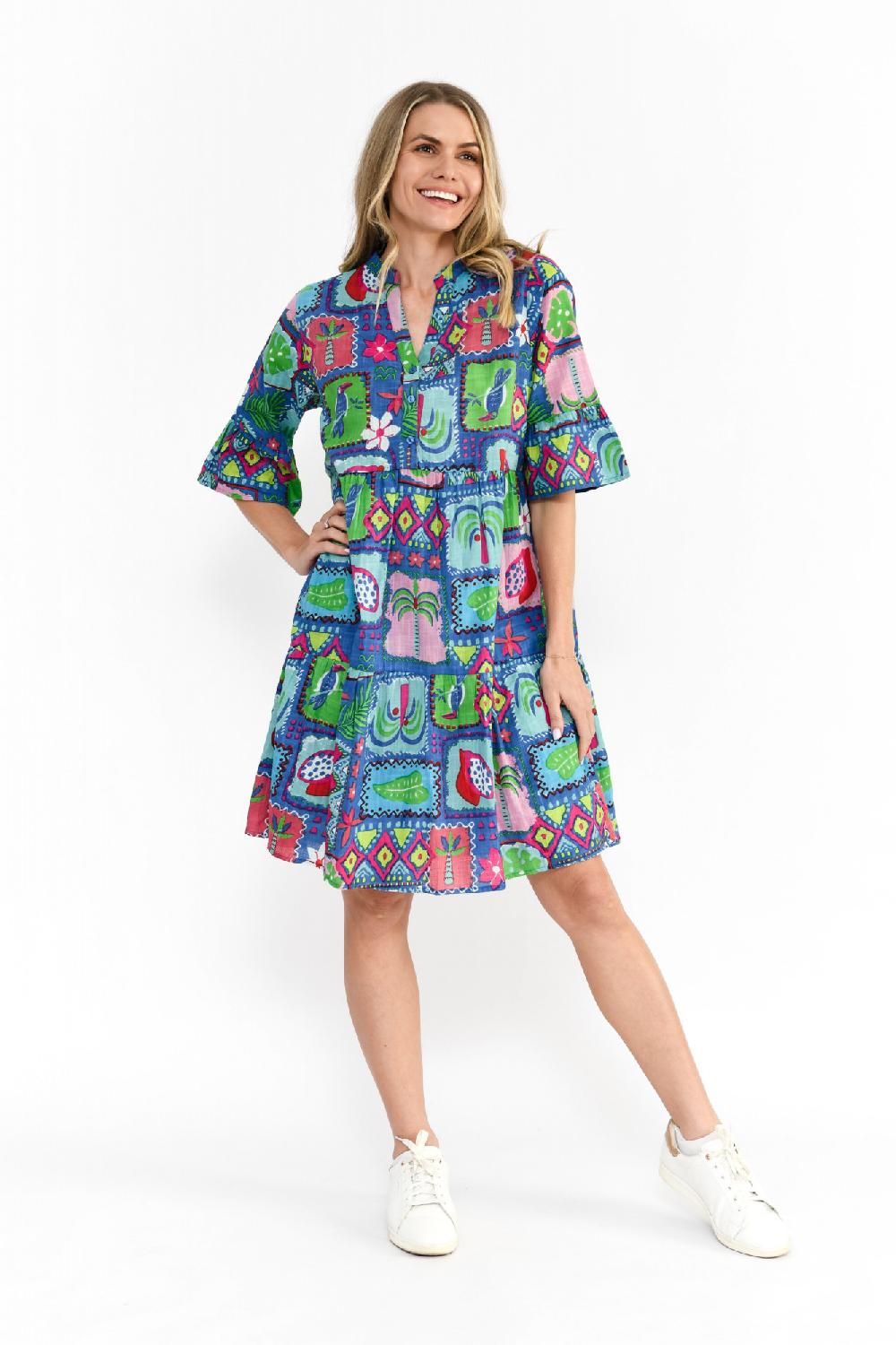 oriëntique Maya Button V Neck Layer Dress