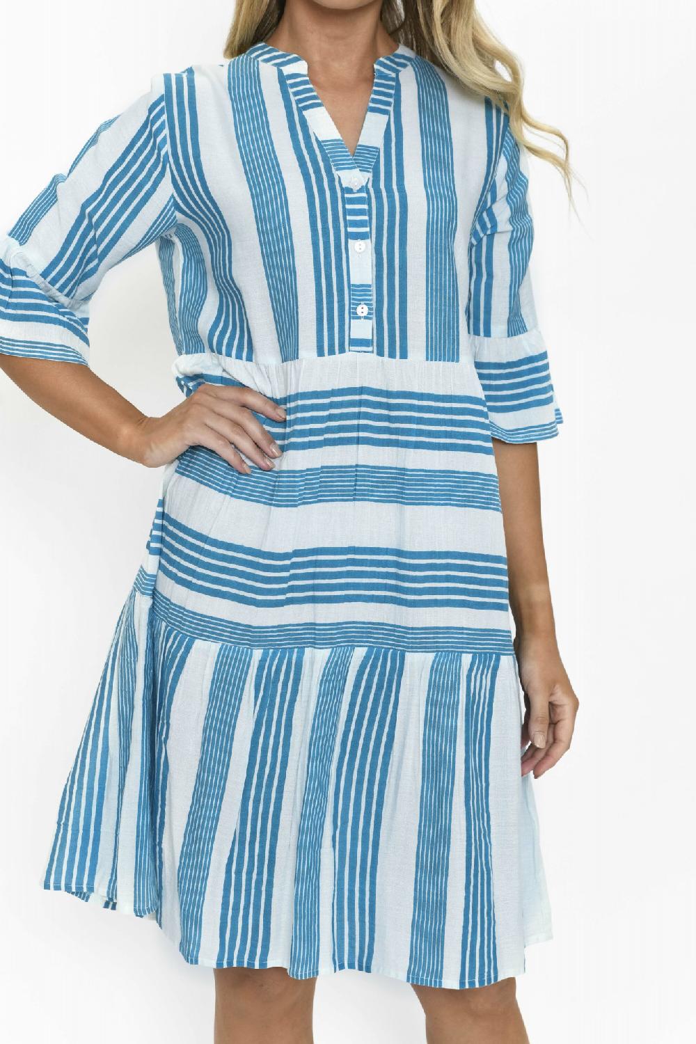 Oriëntique Maya Button V Neck Layer Dress