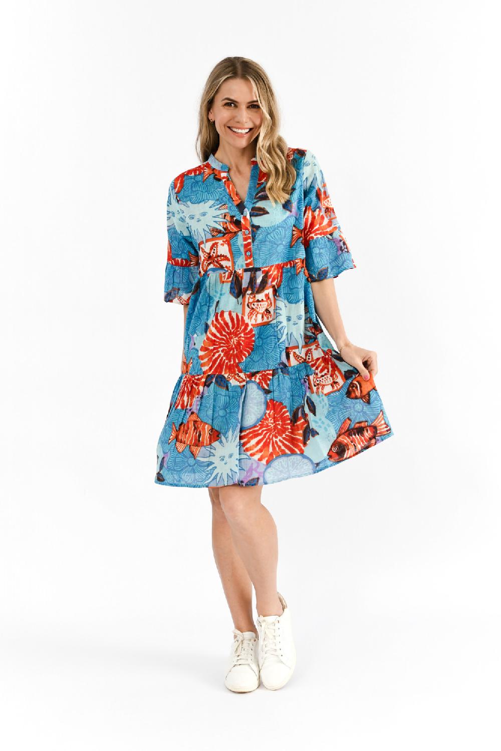 oriëntique Maya Button V Neck Layer Dress