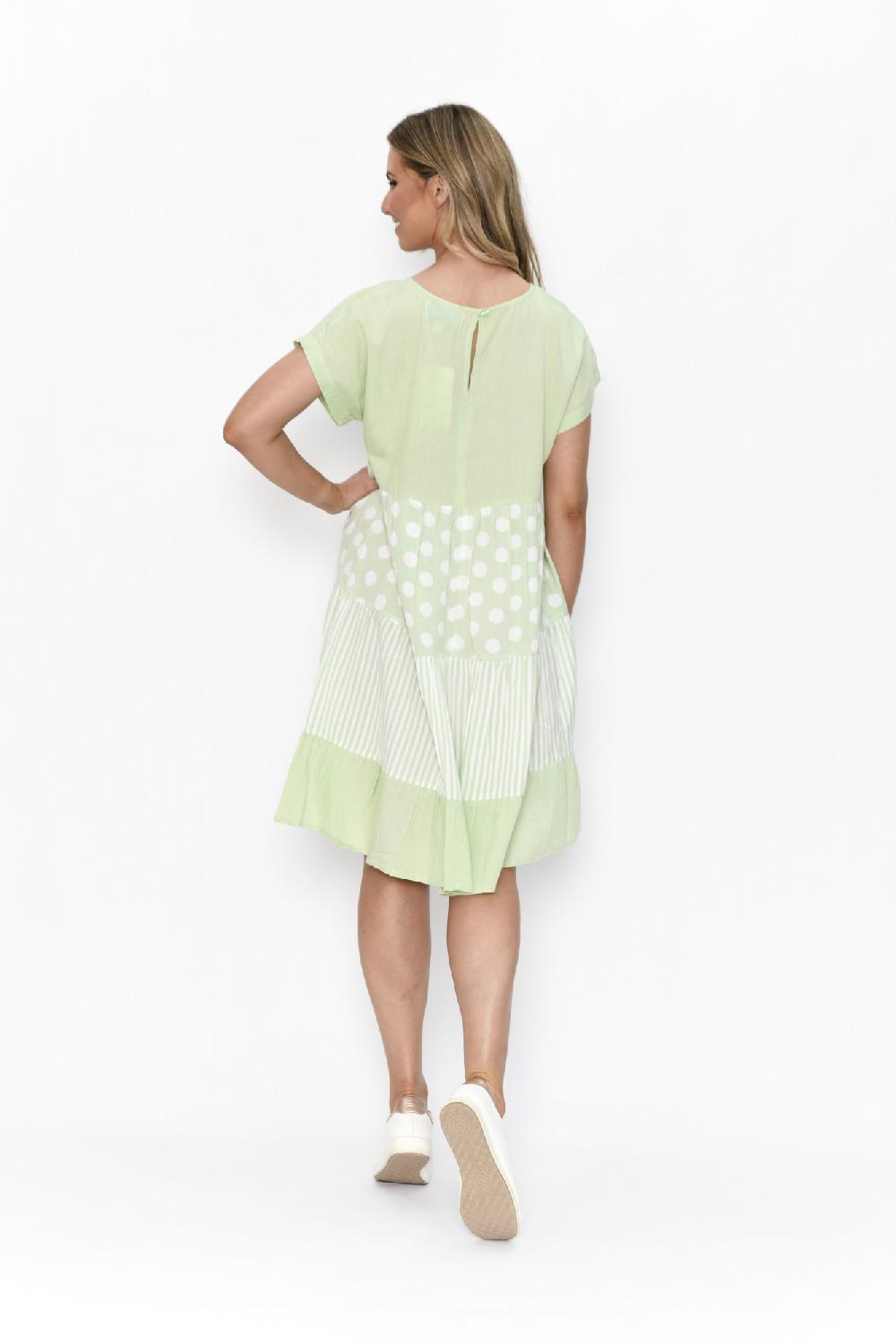 Oriëntique Nadia V Neck Dress Linen Print Mix