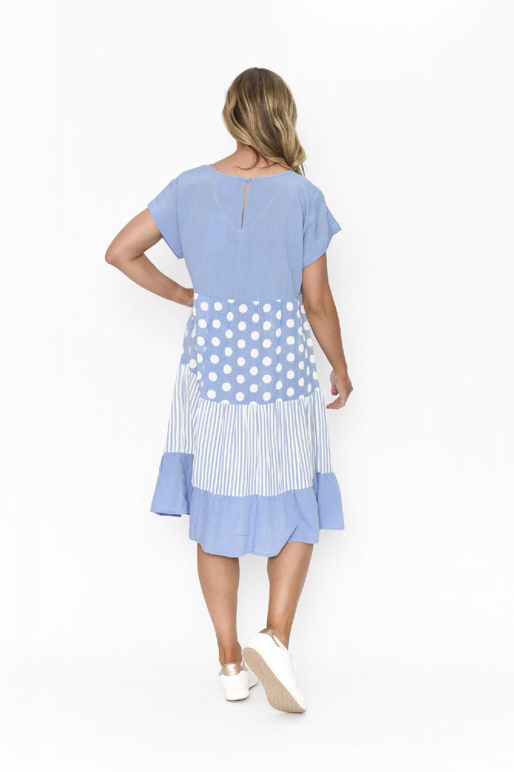 Oriëntique Nadia V Neck Dress Linen Print Mix