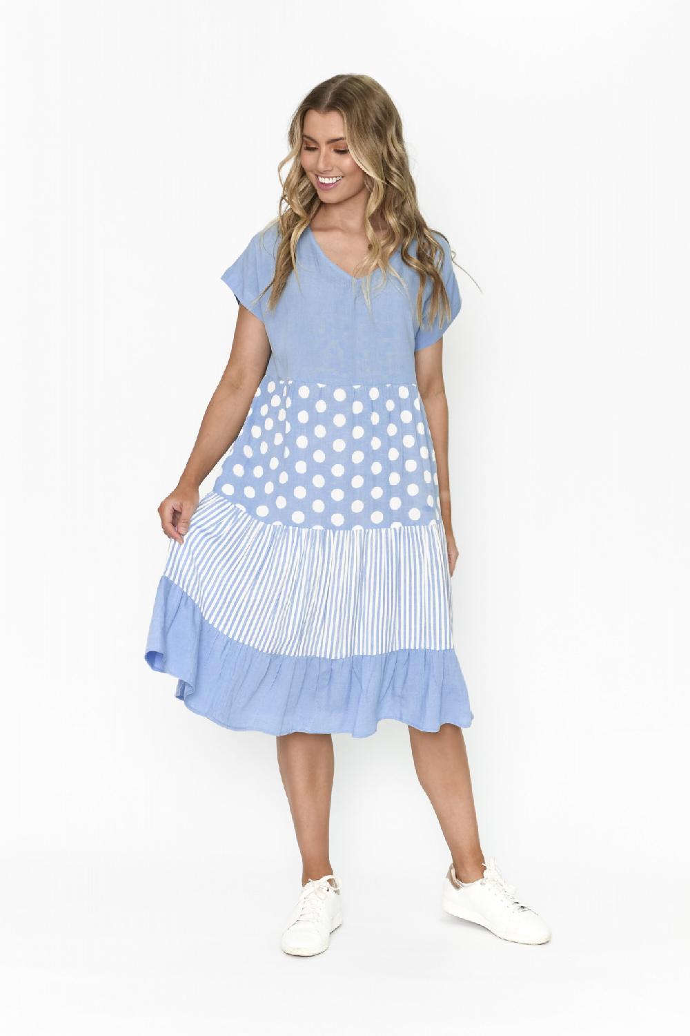 oriëntique Nadia V Neck Dress Linen Print Mix