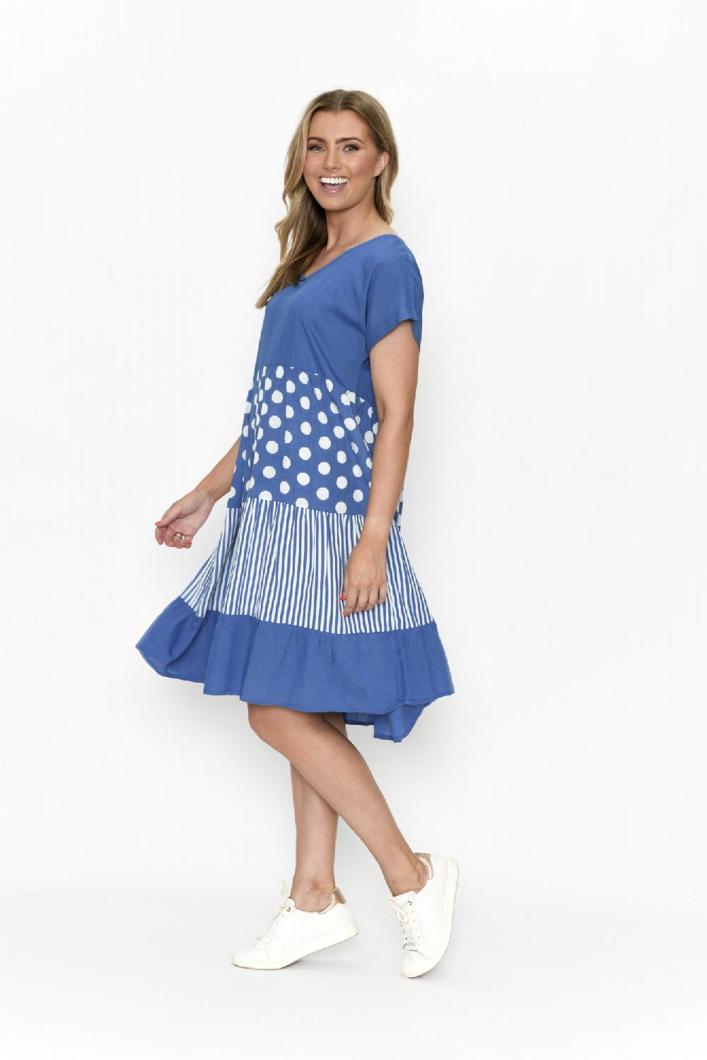 Oriëntique Nadia V Neck Dress Linen Print Mix