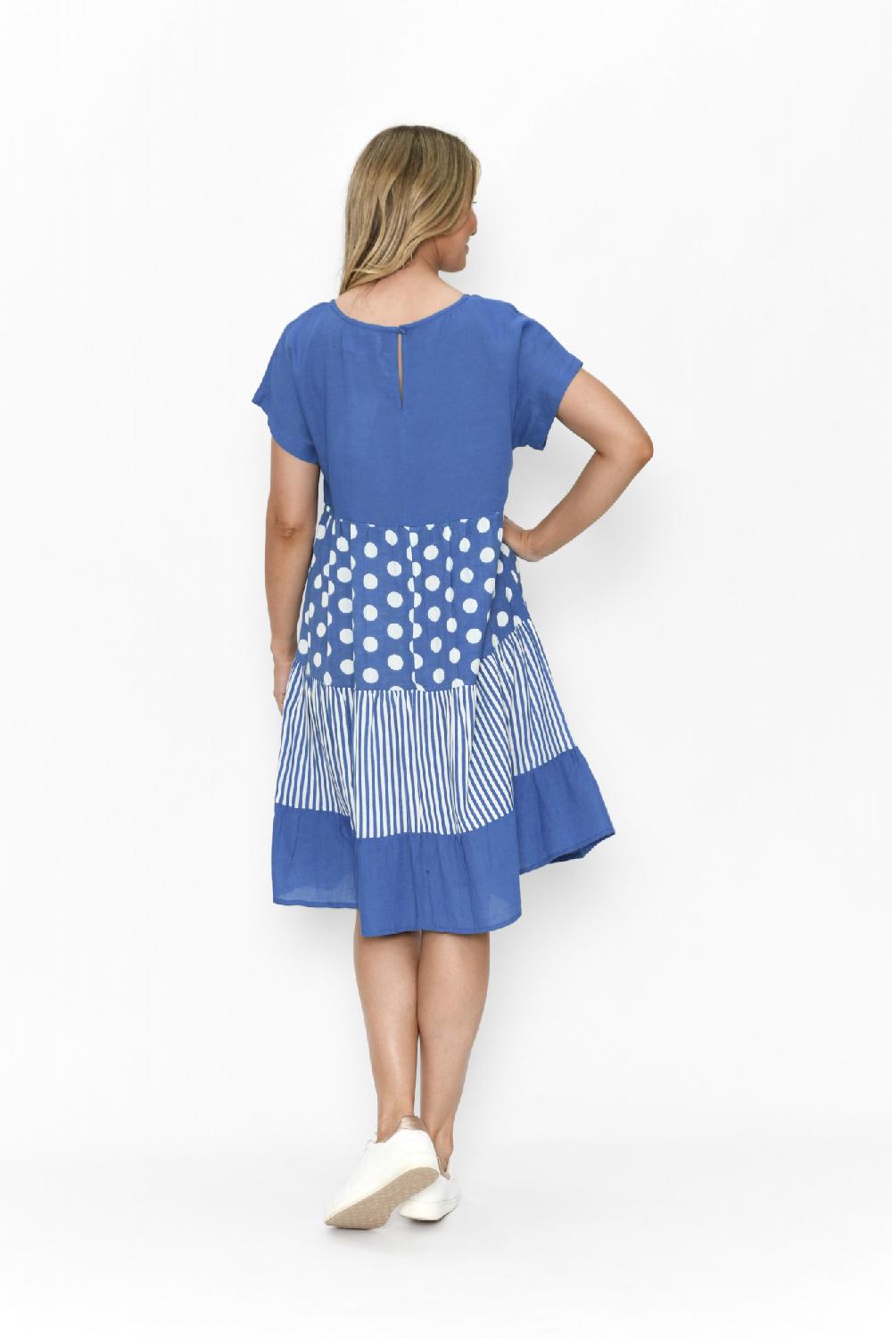 Oriëntique Nadia V Neck Dress Linen Print Mix