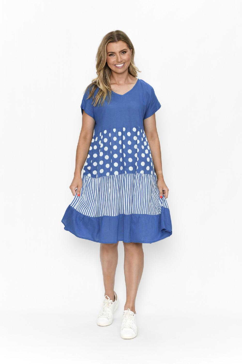 oriëntique Nadia V Neck Dress Linen Print Mix