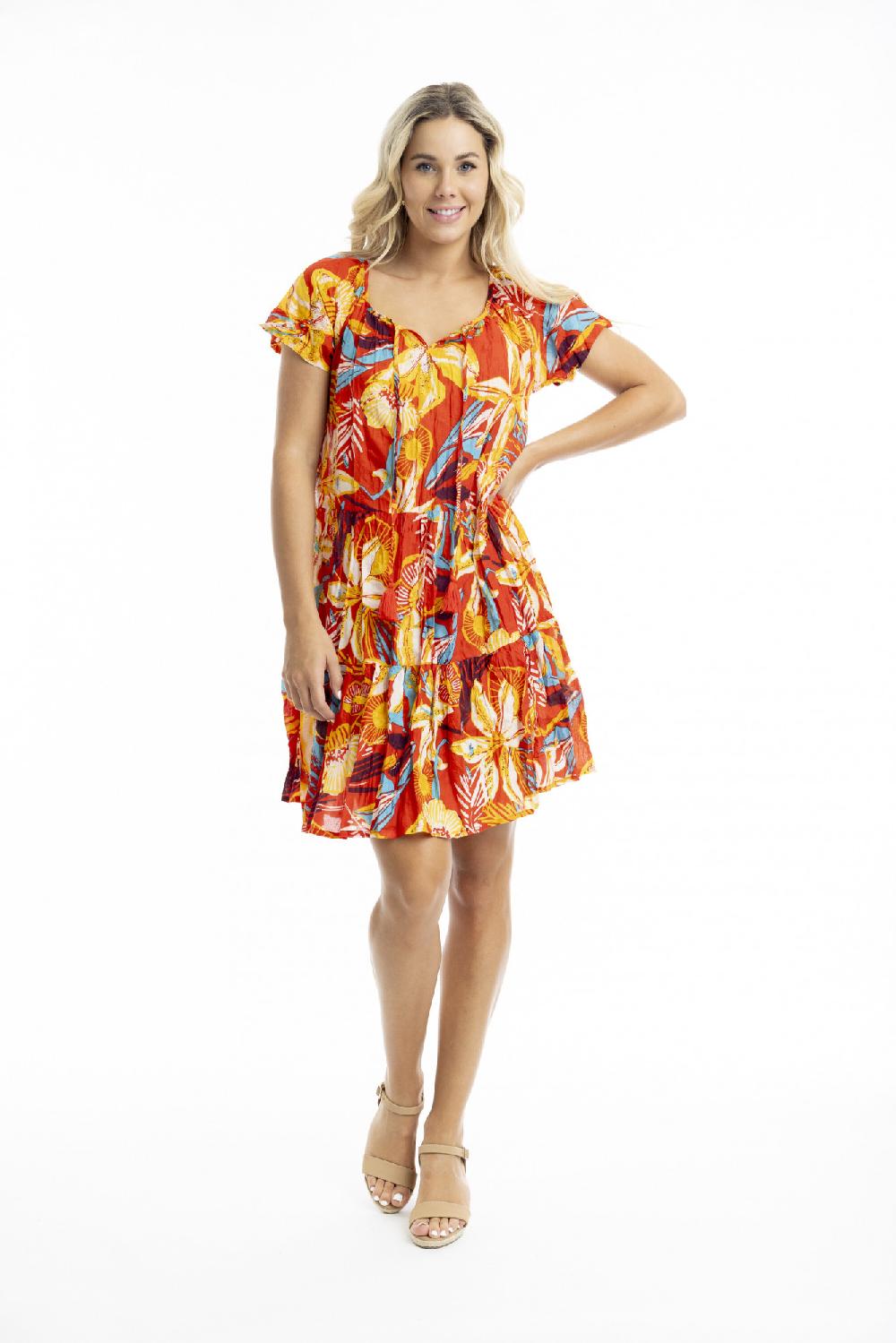 oriëntique Poppy Dress Cap Sleeve Tassel V Neck