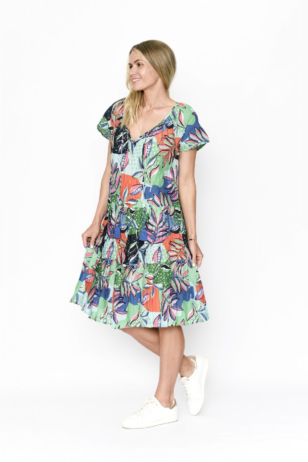 Oriëntique Poppy Dress Cap Sleeve Tassel V Neck