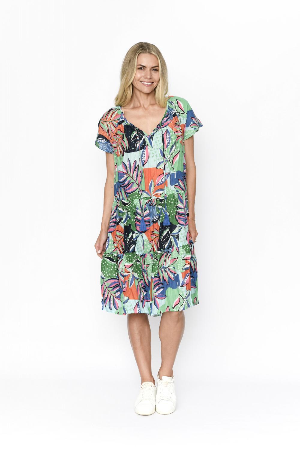 oriëntique Poppy Dress Cap Sleeve Tassel V Neck