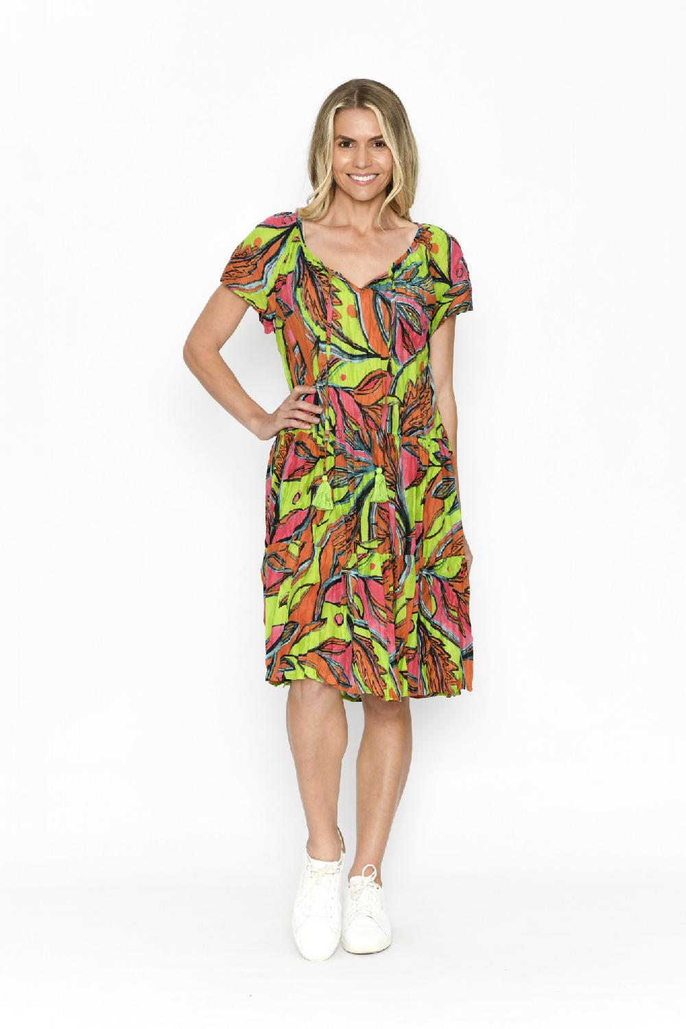 oriëntique Poppy Dress Cap Sleeve Tassel V Neck