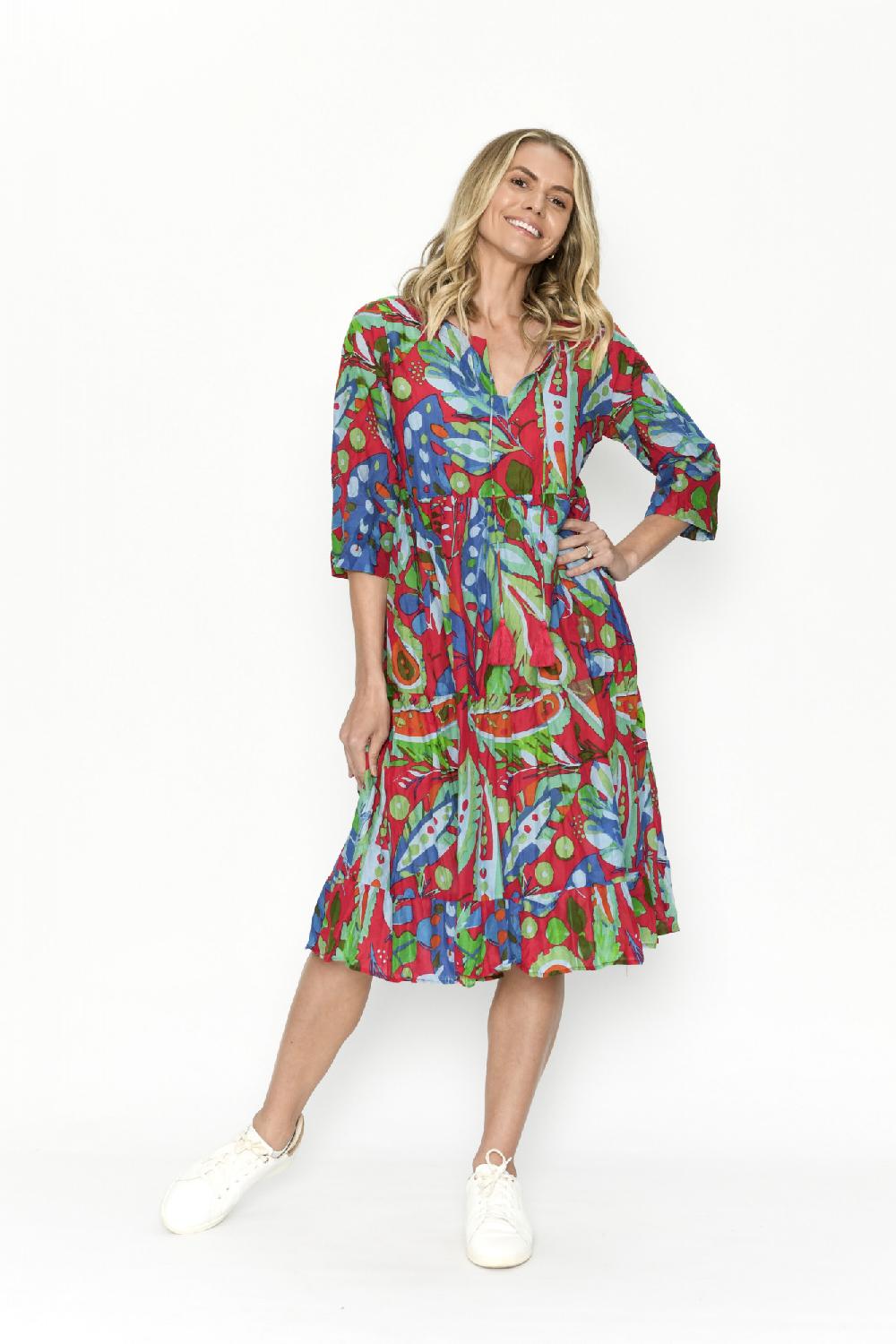 oriëntique Rebecca Tie Nk Dress 3/4 Sleeve