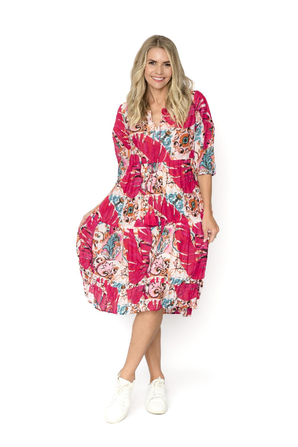 oriëntique Rebecca Tie Nk Dress 3/4 Sleeve