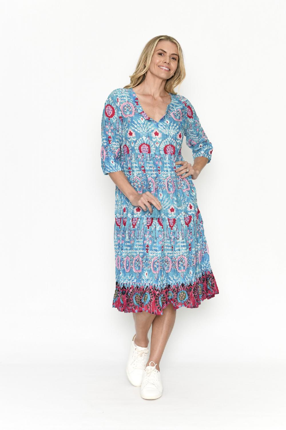 oriëntique Rebecca Tie Nk Dress 3/4 Sleeve