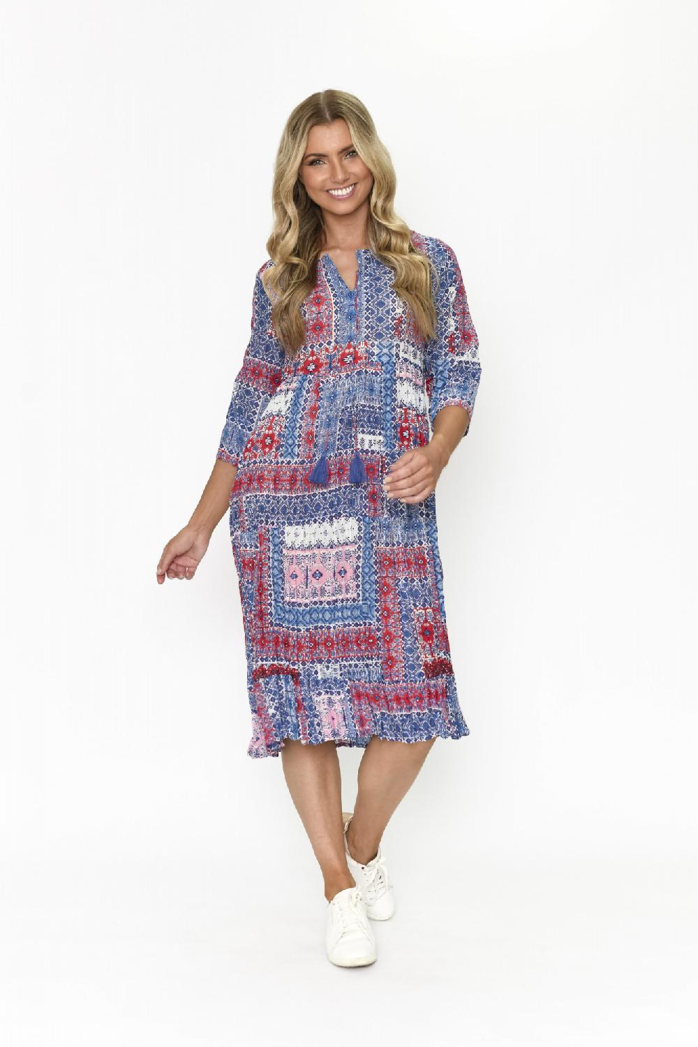 oriëntique Rebecca Tie Nk Dress 3/4 Sleeve