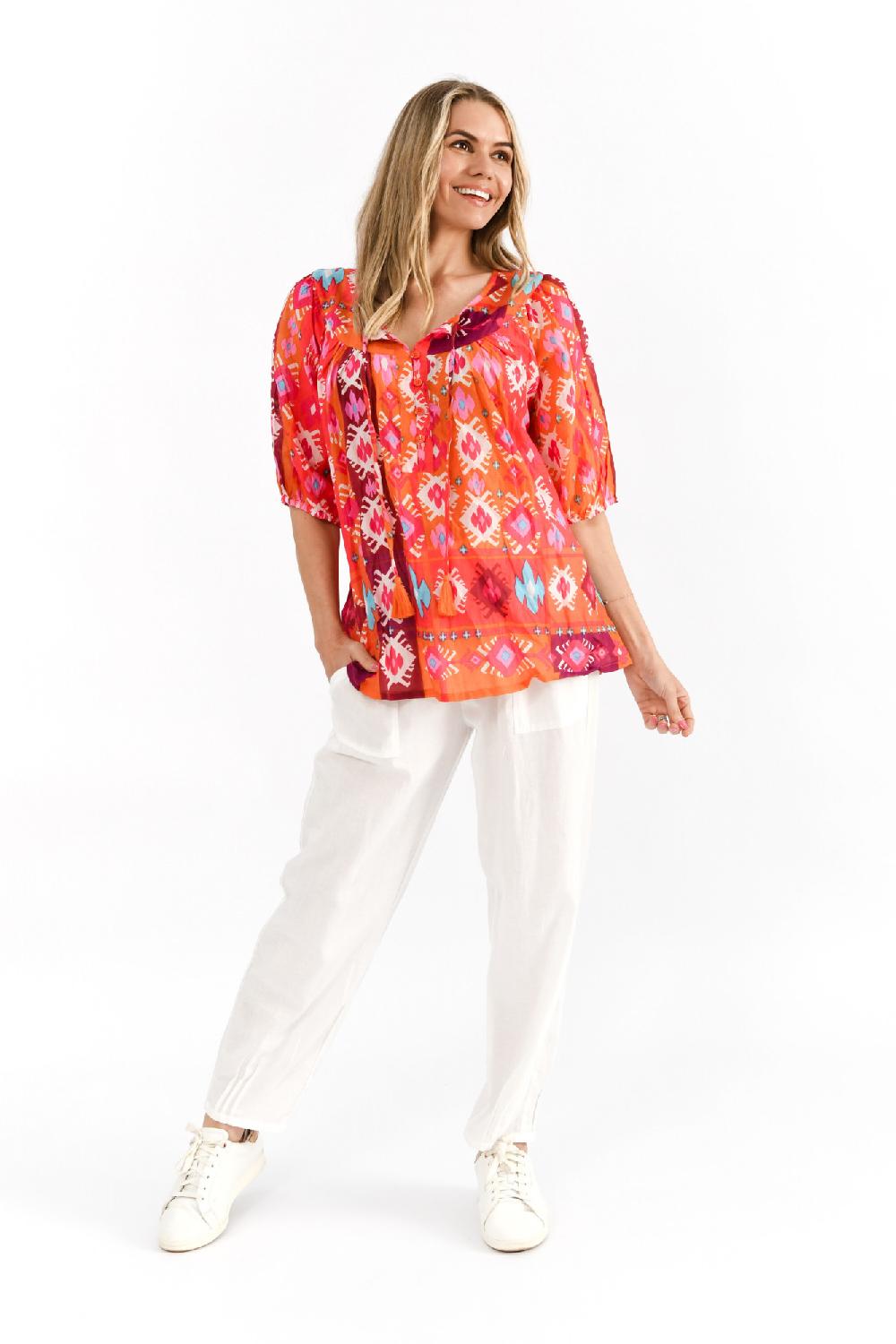 oriëntique Tessa V-Neck Tassel Top