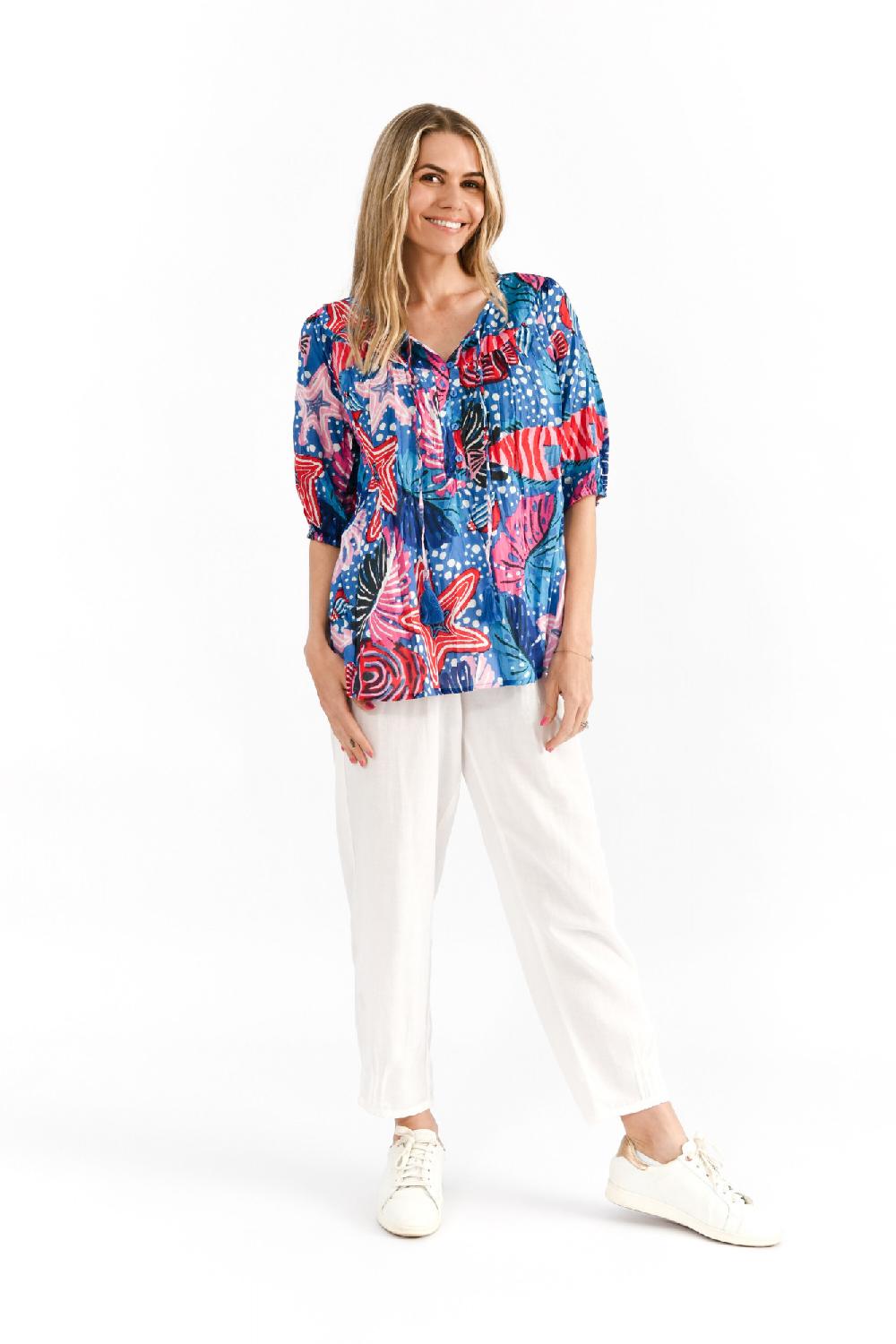 oriëntique Tessa V-Neck Tassel Top