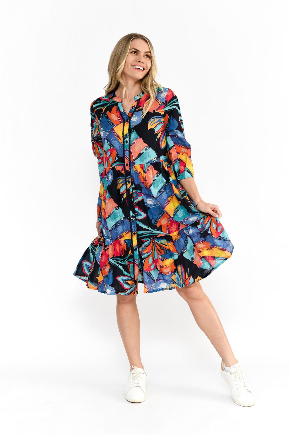 oriëntique Vivian V Neck Shirt Dress