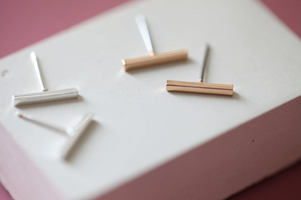 Origami Jewellery Bar Earrings • Simple Studs • Silver Bar Earrings • Minimalist Gold Line Earrings • Waterproof Gold Bar Earrings • Dainty Daily Studs