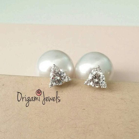 origami jewellery 16g Triangle Pearl Back Earrings