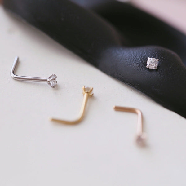 Origami Jewellery 20g 2mm CZ L Bend Earring