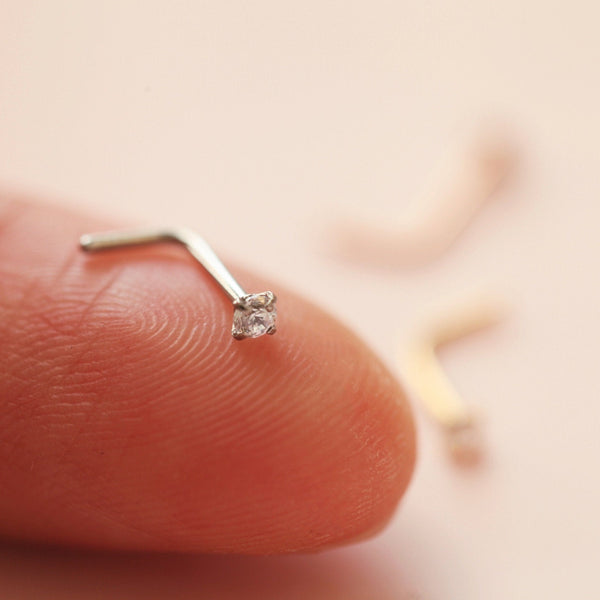 Origami Jewellery 20g 2mm CZ L Bend Earring