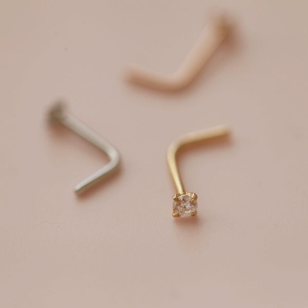 origami jewellery 20g 2mm CZ L bend Earring