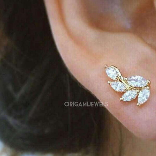 origami jewellery CZ Leaf Earring
