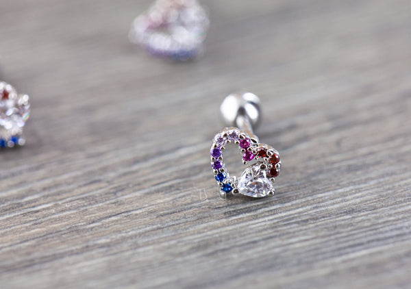 Origami Jewellery CZ Rainbow Heart Earring