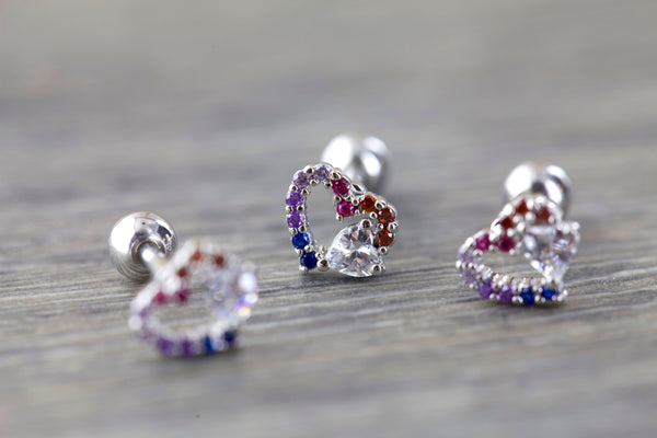Origami Jewellery CZ Rainbow Heart Earring
