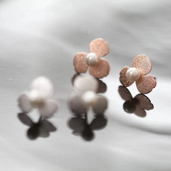 Origami Jewellery Flower Pearl Earrings