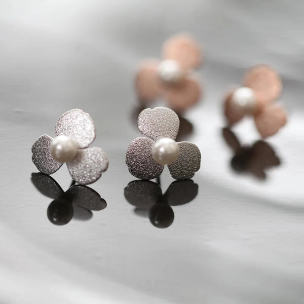 Origami Jewellery Flower Pearl Earrings