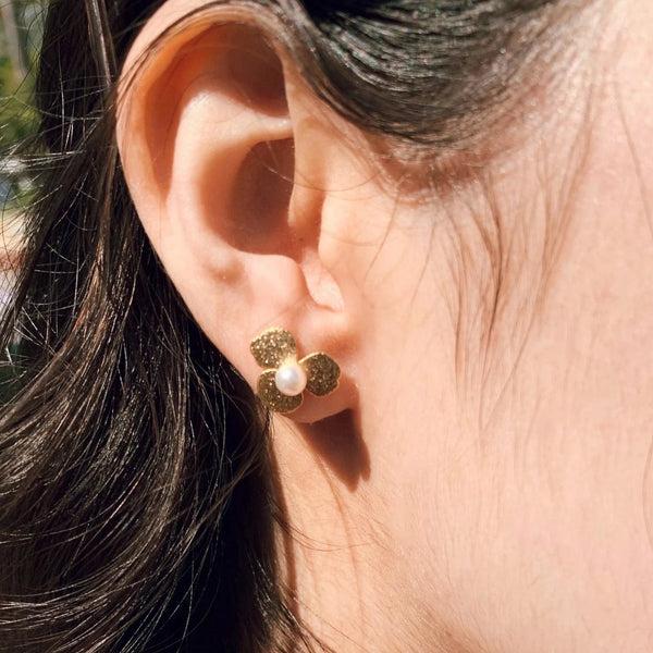 Origami Jewellery Flower Pearl Earrings