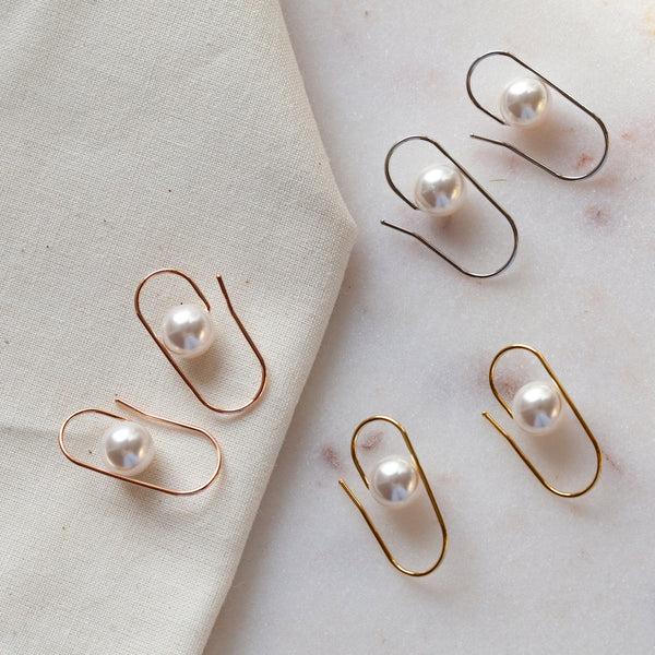 Origami Jewellery Paperclip Pearl Earrings