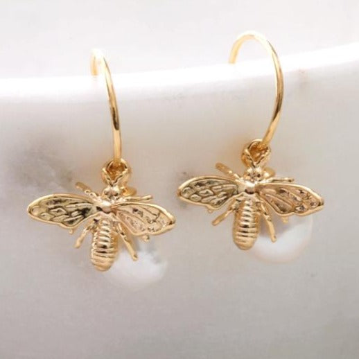 Origami Jewellery Pearl Bee Hoops