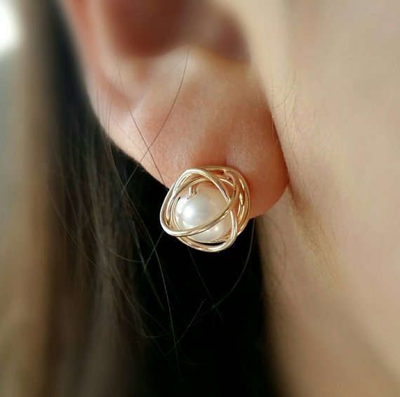 origami jewellery Pearl Knot Earrings