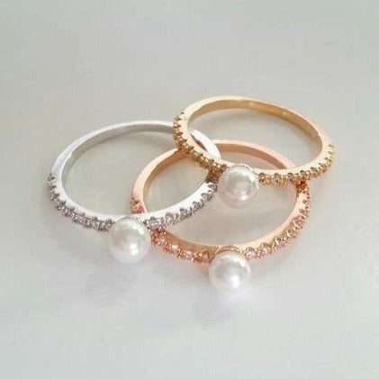 Origami Jewellery Pearl Ring With Side Stones