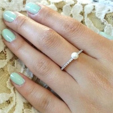 origami jewellery Pearl Ring with Side Stones