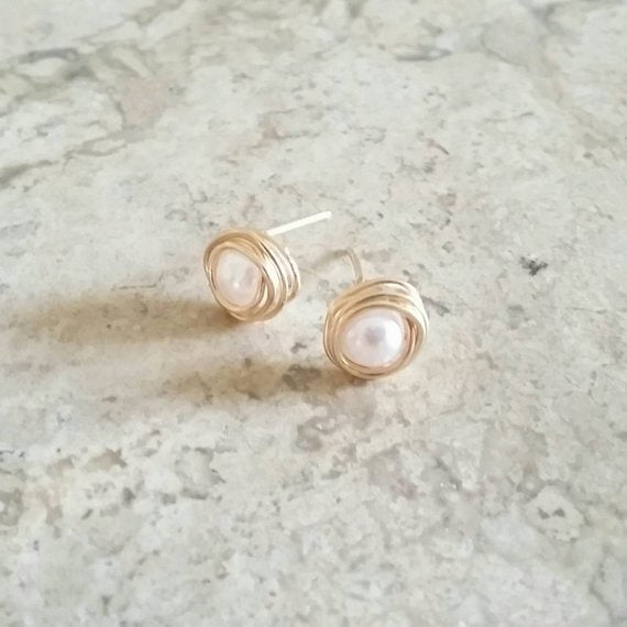 Origami Jewellery Pearl Wire Earrings