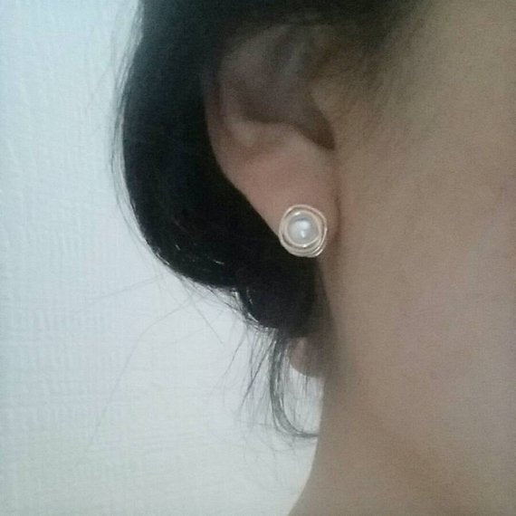 Origami Jewellery Pearl Wire Earrings