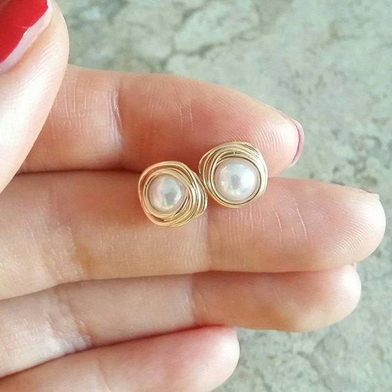 origami jewellery Pearl Wire Earrings