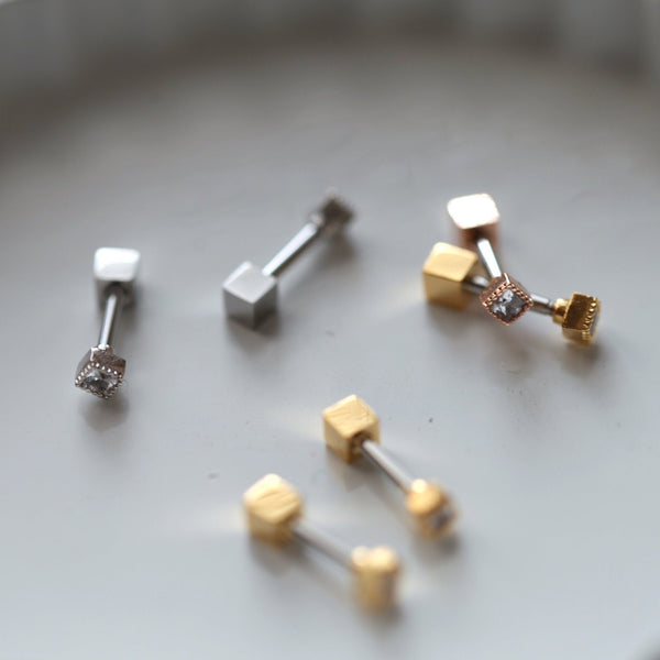 Origami Jewellery Square CZ Daith Barbell
