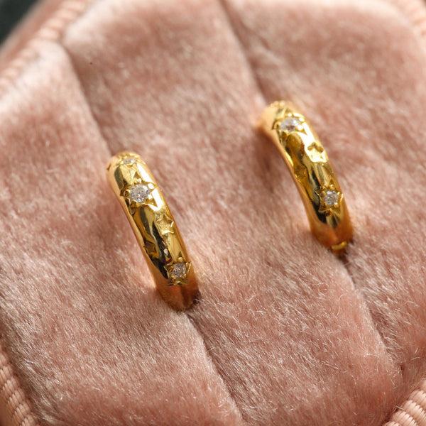 Origami Jewellery Stone Pave Star Gold Hoops