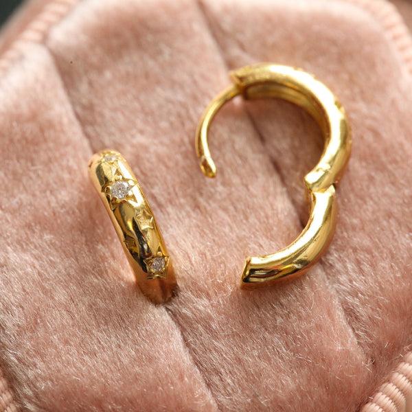 Origami Jewellery Stone Pave Star Gold Hoops