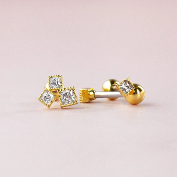 origami jewellery Tiny CZ Square cartilage Earring