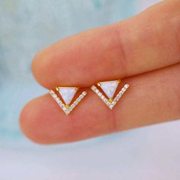 Origami Jewellery Triangle Opal Stud Earrings